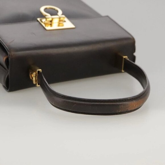 Salvatore Ferragamo Gancini Hand Bag Leather 2way Dark Brown Gold Auth 103214 - Picture 8 of 16